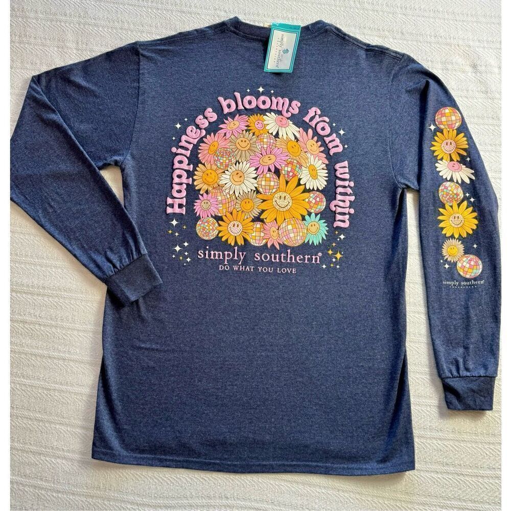 SIMPLY SOUTHERN XLARGE “Happiness Blooms from Within” Long Sleeve T-SHIRT - Picture 6 of 9